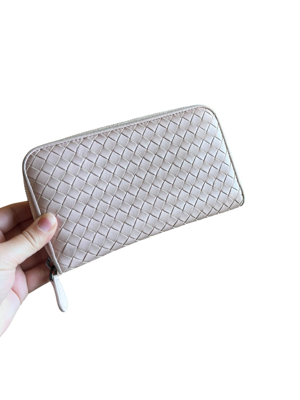 Bottega Veneta Pink Intrecciato Zip Around Wallet With COA - GUC